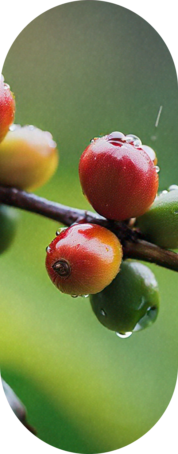 Red coffee cherries ripening on branch